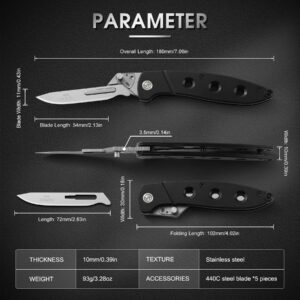 VR VIREN KNIFE Folding Scalpel Pocket Knife，EDC Utility Knife with 6pcs #60A Replaceable Blades，Outdoor Knife，Sharp Skinning Knives for Hunting, Fishing, Deer & Survival