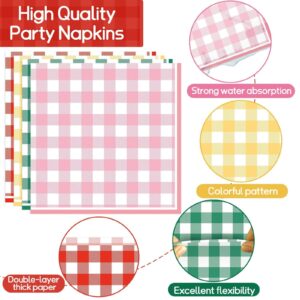 ojustbeok 96 Pcs Camp Gingham Paper Plates and Napkins Gingham Checkered Bachelorette Party Supplies Glamping Birthday Tableware Set Summer Plaid Camping Themed Party Favors Baby Bridal Shower