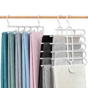 upgraded 3 pack pants hangers space saving, non slip pants organizer for closet, 5 tier jean hangers, multi hangers space saving closet organizers for trousers scarves