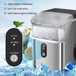 Havato Nugget Ice Maker Countertop with Soft Chewable Pellet Ice,Pebble Portable Ice Machine with Ice Scoop, 34lb in 24Hrs, One-Click Operation, Self-Cleaning, Stainless