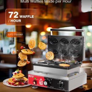 PYY Commercial Waffle Maker - 6pcs Strange Shape Abalone Waffle Iron Machine, Electric Stainless Steel Double Sided Removable Plates, 1600W 122-572℉ Temp Control | Black Non-stick Coating | Crumb Tray