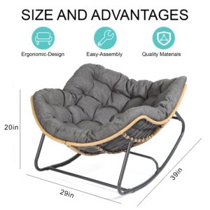 Micleed Outdoor Patio Rocking Chair, Indoor Oversized Chair with Cushion, Wicker Papasan Chair for Living Room, Porch, Garden, Lawn-Dark Grey