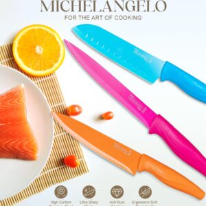 MICHELANGELO Kitchen Knife Set 10 Piece, Rainbow Knife Set for Kitchen, High Carbon Stainless Steel Kitchen Knives Set, Kitchen Knife Set with Covers, Colorful Knife Set- 5 Knives and 5 Knife Covers