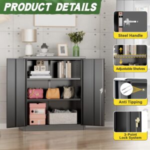 Greenvelly Metal Storage Cabinet with Doors and Shelves,Lockable Storage Cabinet for Office,36”Black Metal Utility Cabinet Garage Cabinets, Lockable File Cabinet for Home Office, Garage, Kitchen, Shop