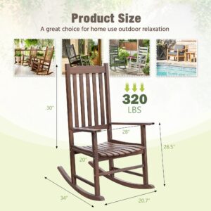 Greesum Outdoor Rocking Chairs Set of 2, Acacia High Back Oversized All-Weather Lounge Rocker with 320 lbs of Support for Patio, Garden, Deck, Porch, Brown