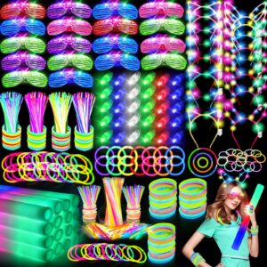 olupp 282 pcs glow party supplies, 18pcs foam glow sticks, 18pcs led glasses, 200pcs glow sticks, 30pcs finger lights, 8pcs bunny ear headband and 8pcs led cat ear headband for glow party,birthday