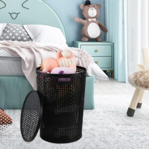 Parlynies 6 Pack Laundry Hamper with Lid, Clothes Laundry Basket with Lid and Handles, Plastic Tall Laundry Bin, Black