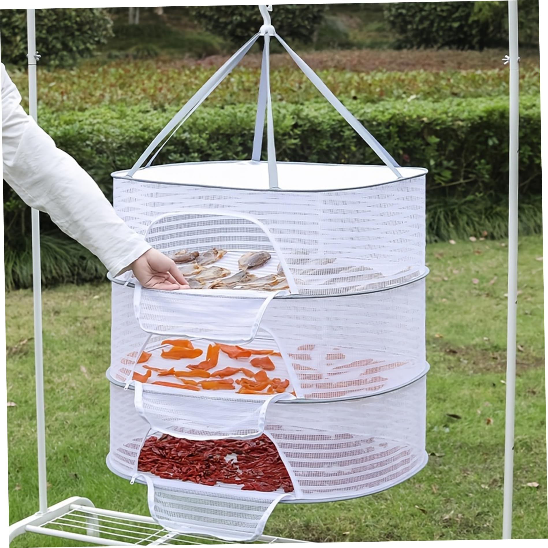 bbJJbbY Herb Drying Rack Net 3 Layers Mesh Hanging Clothes Drying Racks with Zip Windproof Hook 37x23.62x15.75 in Breathable Drying Rack for Vegetables, Fish Home Supplies