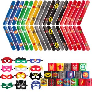 hhmjzw 36pcs superhero slap bracelet and 12pcs superhero party masks for kids baby - 48pcs the avengers super heroes birthday party supplies favors children/kids/adults, red