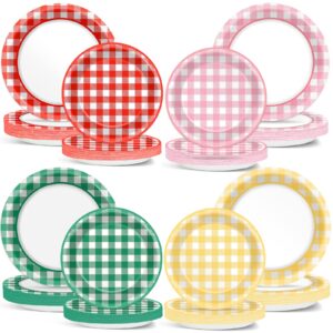 ojustbeok 48 pcs camp gingham paper plates gingham checkered bachelorette party supplies glamping birthday dinner plates summer bridal shower decorations camping themed party favors baby shower