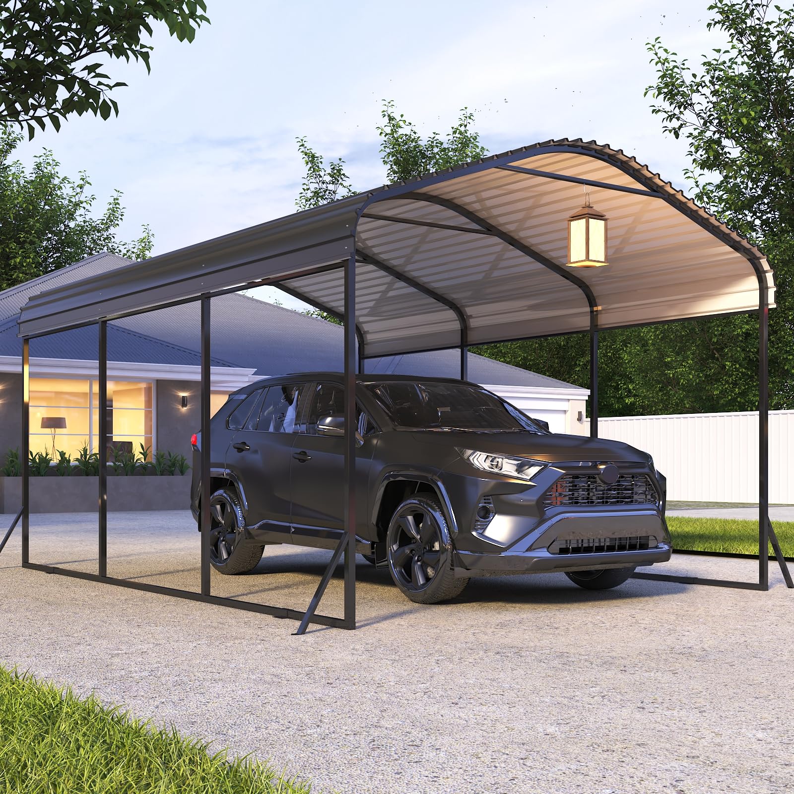 IWDOO 10x15 FT Metal Carport, Heavy Duty Carports Canopy with Enhanced Base, Galvanized Steel Roof and All-Metal Frame, Car Ports Kits for Outdoor, Garage Car Shelter Shade for Car, Truck and Boats