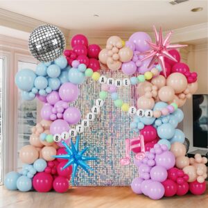 189pcs pink purple balloon garland in my teenage era princess birthday decorations disco ball balloons for music themed backdrop,friendship bracelet banner, baby shower,bridal，bachelorette party