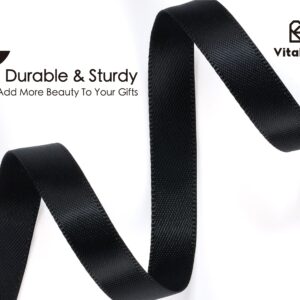 Vitalizart Black Ribbon for Gift Wrapping 3/8" x 100Yd Double Face Continuous Functional Satin Ribbon for Crafts Silk Like Fabric Flower Bouquet Birthday Party Decorations Bridal Shower Wreath Hair