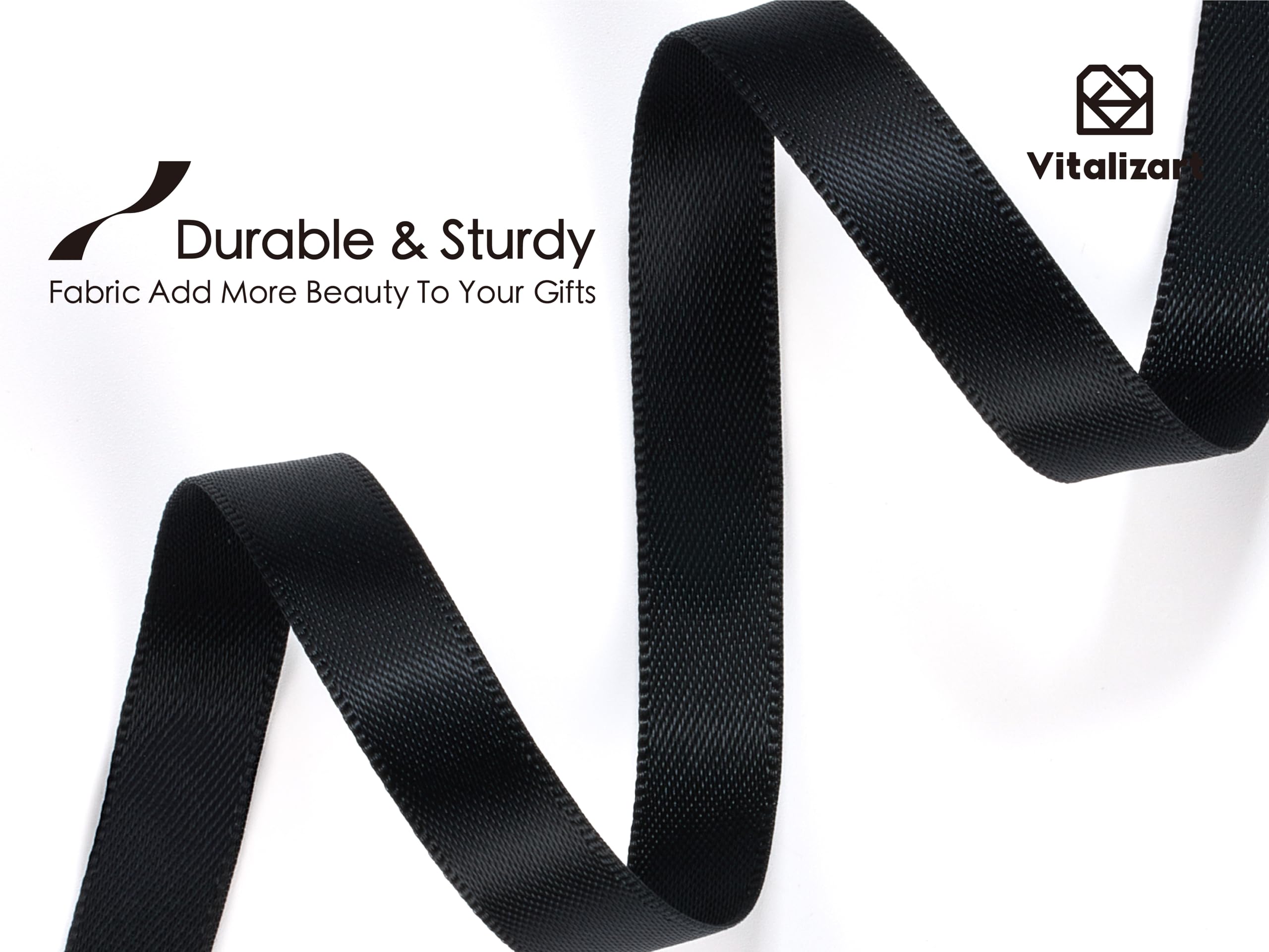 Vitalizart Black Ribbon for Gift Wrapping 3/8" x 100Yd Double Face Continuous Functional Satin Ribbon for Crafts Silk Like Fabric Flower Bouquet Birthday Party Decorations Bridal Shower Wreath Hair