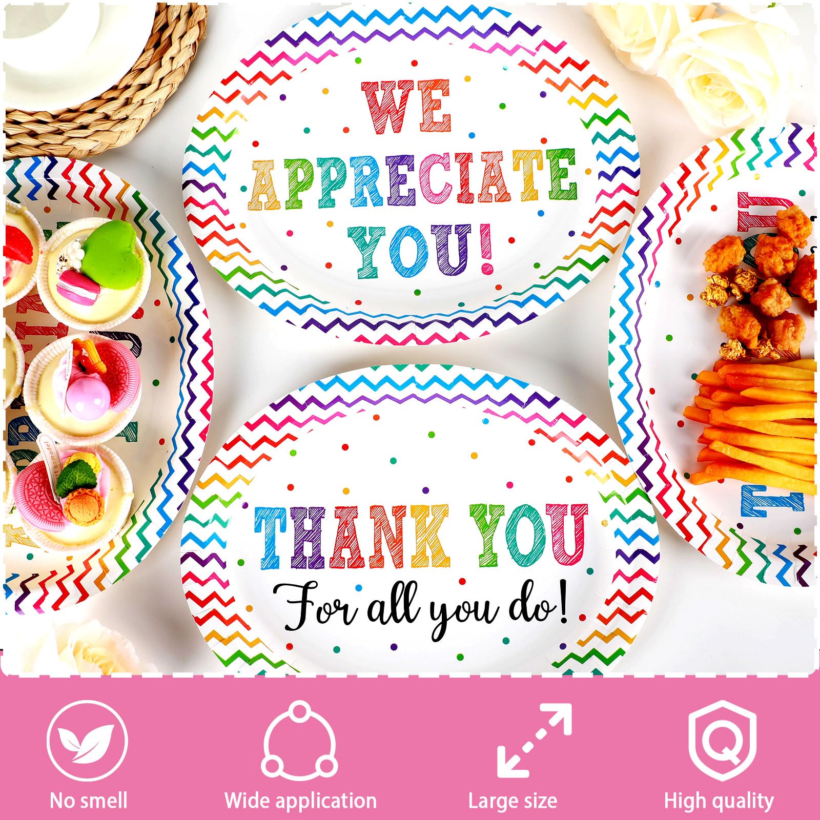 50 PCS Thank You Party Decoration We Appreciate You Oval Paper Plates 11inch Large Volunteer Teacher Appreciation Platters, Be Thankful to Teacher Doctor Staff Dish Tray for Graduate Party Tableware