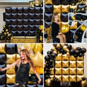 Palksky Black Gold Balloon Backdrop Wall, 25PCS Double Sided Square Foil Balloons, Aluminum Foil Balloons for New Year,Graduation,Birthday,Anniversary,Baby Shower,Retirement Party Decoration Supplies