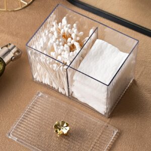 Estink Cotton Pad Storage Box, Portable Cotton Pad Holder Dispenser Swab Container Holder Transparent with Lid Grid for Cosmetics Makeup Swab Storage Box Desktop Decoration