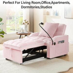 anwickjeff 3-in-1 Sofa Bed, Convertible Sleeper Chair Sofa Bed Adjustable Pull Out Sleeper Chair Bed Multi-Pockets Folding Sofa Bed for Living Room Bedroom Small Space (Pink)