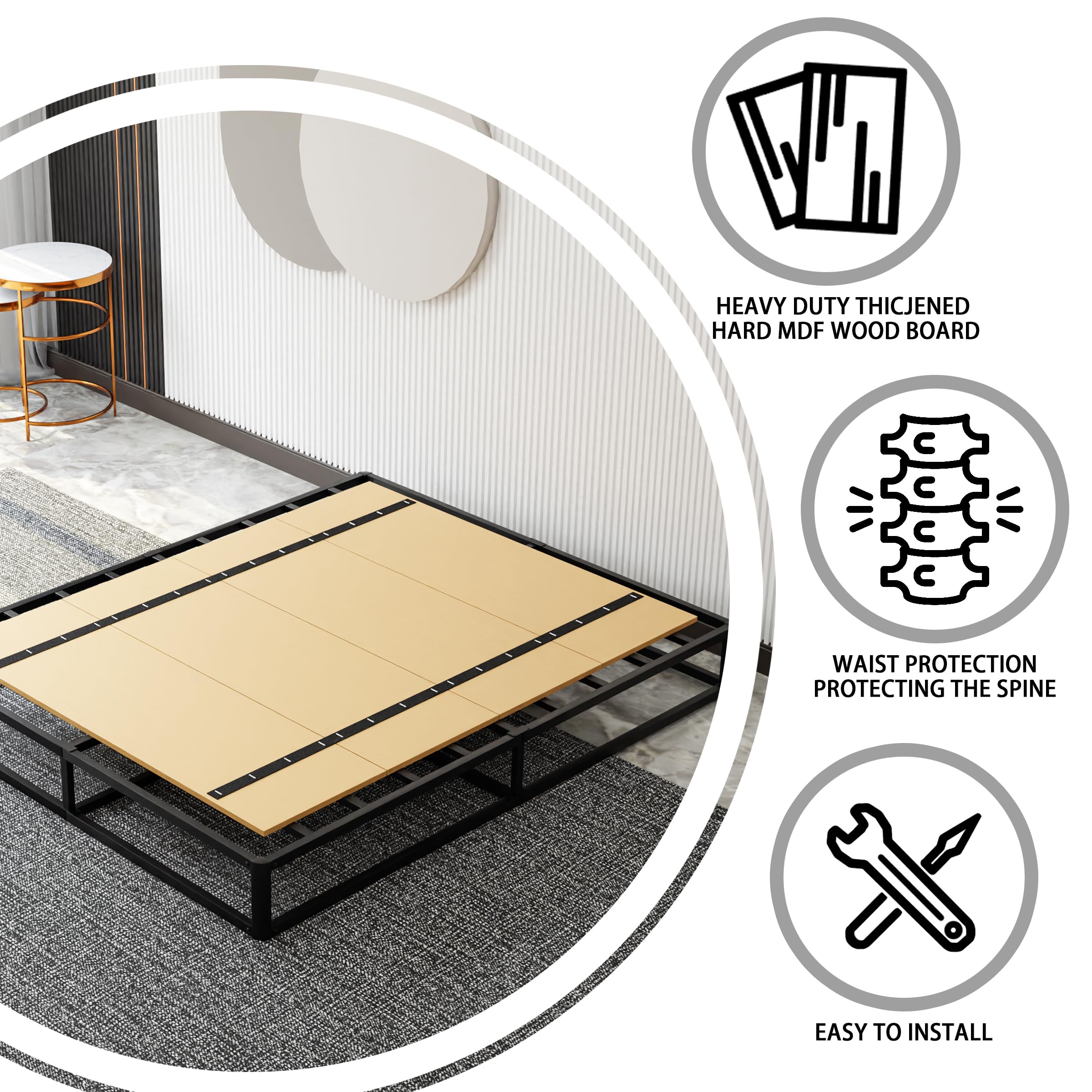 Foldable Box Spring,48"x 60",Mattress Support Wooden Bunkie Board, Double Deck Bed, Large Bed Board Supported by Mattress,No Assembly Needed