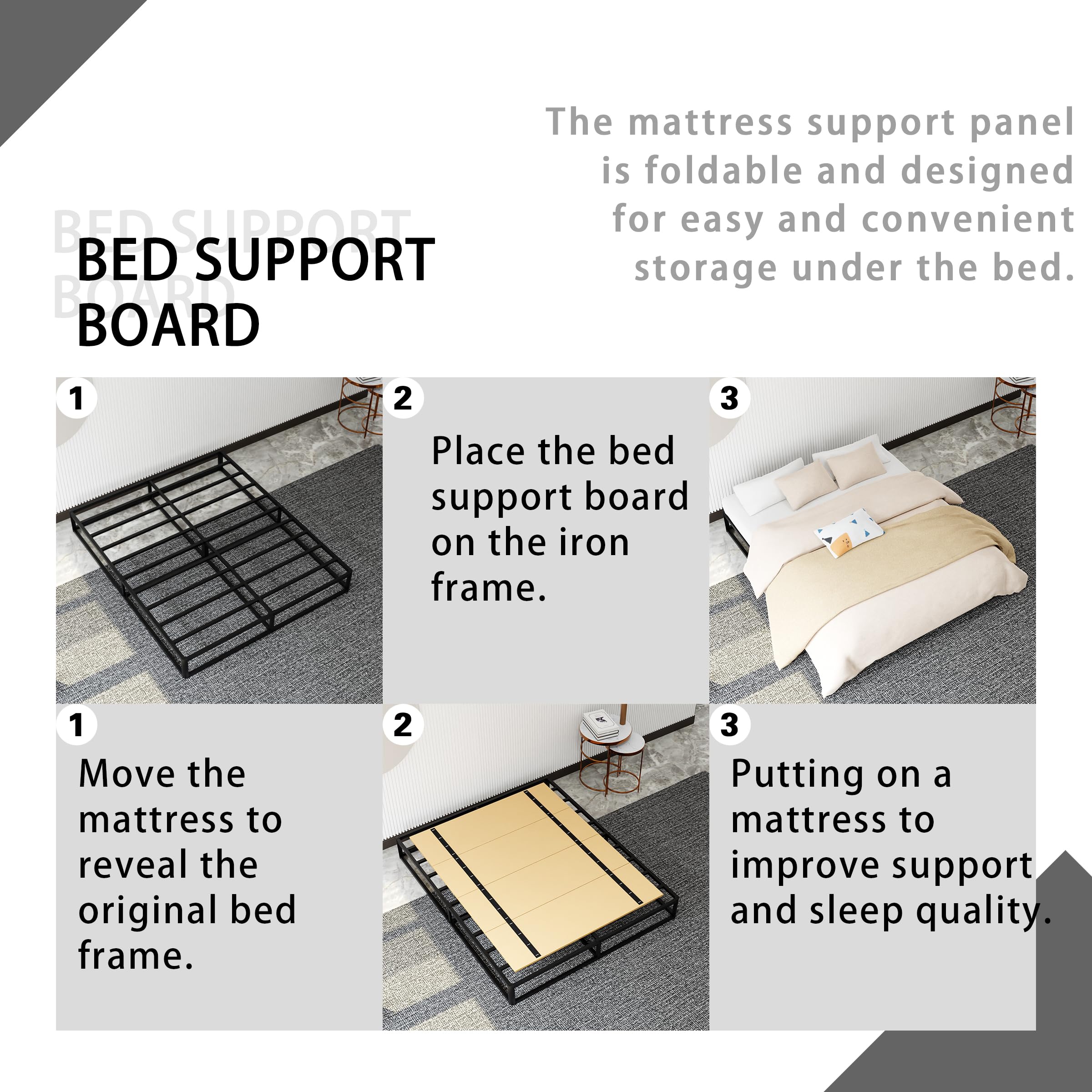 Foldable Box Spring,48"x 60",Mattress Support Wooden Bunkie Board, Double Deck Bed, Large Bed Board Supported by Mattress,No Assembly Needed