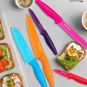 MICHELANGELO Kitchen Knife Set 10 Piece, Rainbow Knife Set for Kitchen, High Carbon Stainless Steel Kitchen Knives Set, Kitchen Knife Set with Covers, Colorful Knife Set- 5 Knives and 5 Knife Covers