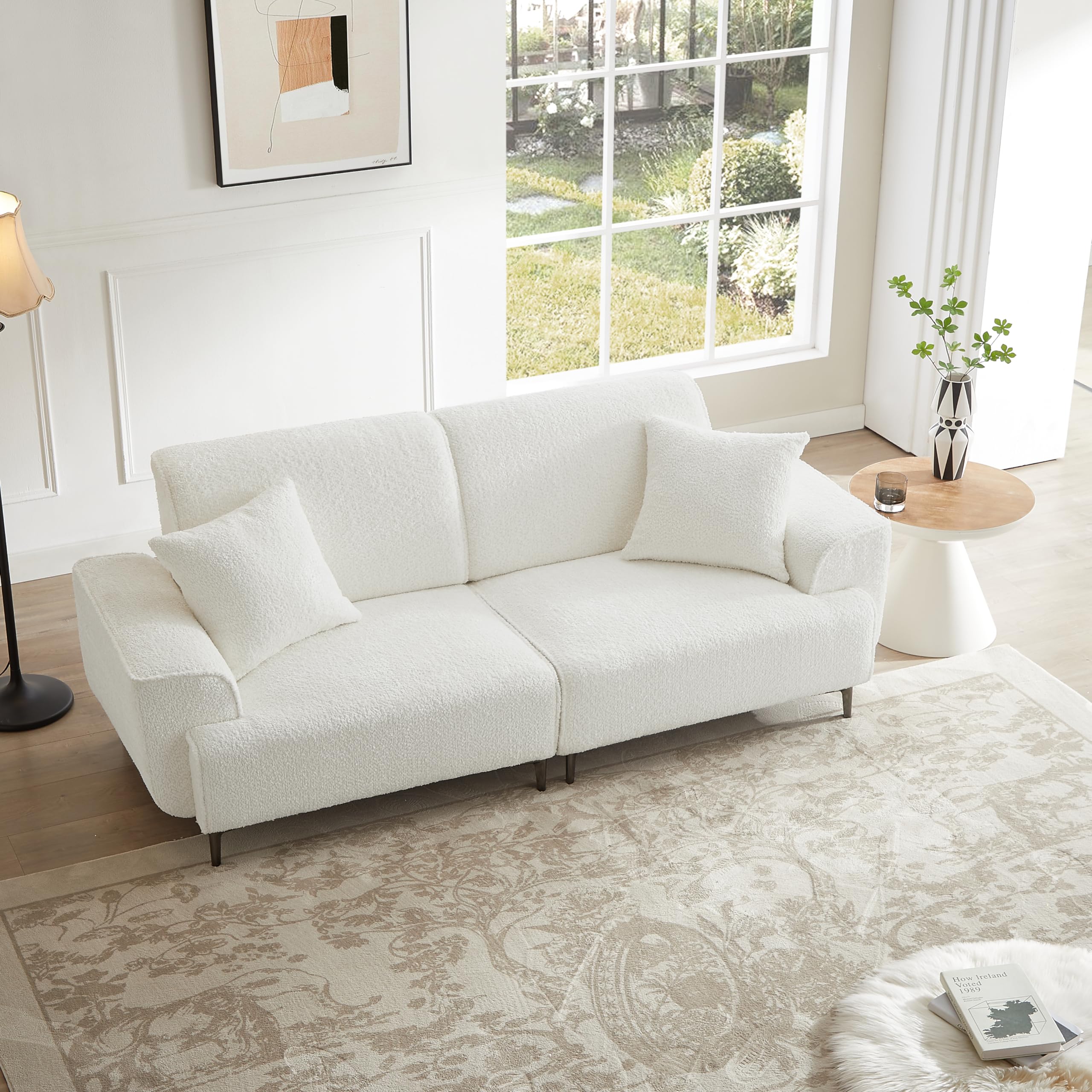 FREEHOMAE 80" Sofa Couch,Small Modern Loveseat,Love Seat with 2 Seater,Lamb Wool Loveseat Sofa,Small Couch for Living Room,Bedroom,Office and Small Space（White）