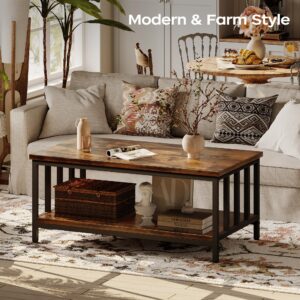 Homeiju Coffee Table for Living Room, Farmhouse Living Room Table with Slatted Sides Frame for Home Office, Apartment, 39 inch Rustic Black and Brown