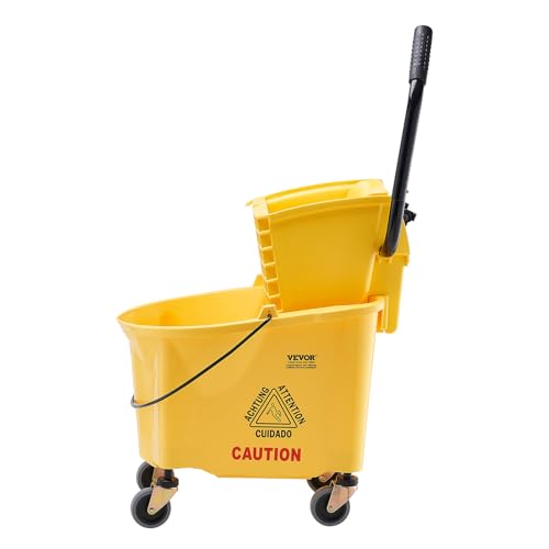 VEVOR Mop Bucket with Wringer, 26 Qt. Commercial Mop Bucket with Side Press Wringer, Side-Press Mop Bucket and Wringer Combo on Wheels, for Professional/Industrial/Business Floor Cleaning, Yellow