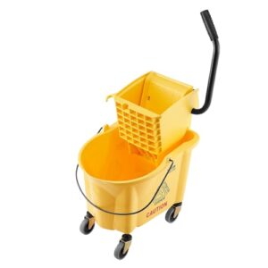 VEVOR Mop Bucket with Wringer, 26 Qt. Commercial Mop Bucket with Side Press Wringer, Side-Press Mop Bucket and Wringer Combo on Wheels, for Professional/Industrial/Business Floor Cleaning, Yellow