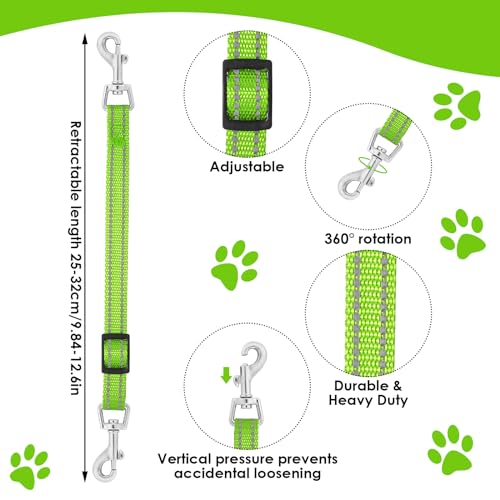 Amabro 2PCS Reflective Dog Safety Collar Clips, Adjustable Nylon Pet Collar Double Ended 360 Degree Rotatable Backup Clasp Clips Dog Collar Harness Connector (Green, Pink)