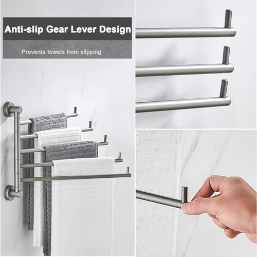 Swing Out 5-Arms Towel Holder Thicken Towel Racks for Bathroom Kitchen Bath Towel Bar Swivel Hanger Wall Mounted Drying Rack Rustproof Solid Aluminium Towel Hanger Space Saving Storage Organizer (Col