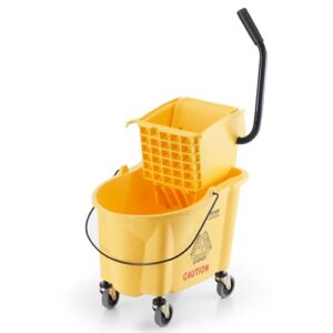 VEVOR Mop Bucket with Wringer, 26 Qt. Commercial Mop Bucket with Side Press Wringer, Side-Press Mop Bucket and Wringer Combo on Wheels, for Professional/Industrial/Business Floor Cleaning, Yellow