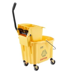 VEVOR Mop Bucket with Wringer, 26 Qt. Commercial Mop Bucket with Side Press Wringer, Side-Press Mop Bucket and Wringer Combo on Wheels, for Professional/Industrial/Business Floor Cleaning, Yellow