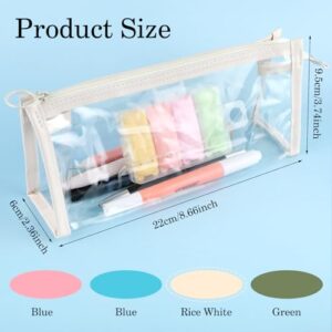 Qianyu 4 Pcs Clear Pencil Cases Transparent Marker Pen Pouch with Zipper Exam Pencil Storage Bag Travel Cosmetic Small Makeup Bags Stationery Toiletries Organizer for Office Adults