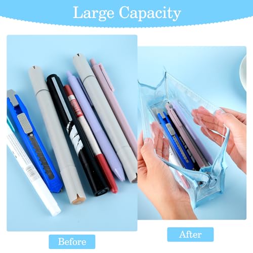 Qianyu 4 Pcs Clear Pencil Cases Transparent Marker Pen Pouch with Zipper Exam Pencil Storage Bag Travel Cosmetic Small Makeup Bags Stationery Toiletries Organizer for Office Adults