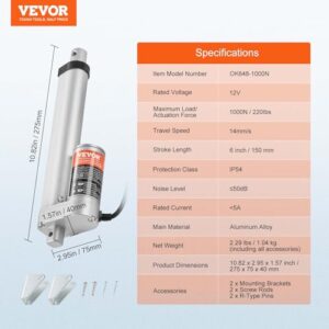 VEVOR Linear Actuator 12V, 6 Inch High Speed 0.55"/s Linear Actuator, 220lbs/1000N Linear Motion Actuator with Mounting Bracket and IP54 Protection