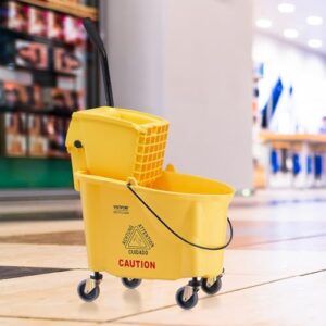 VEVOR Mop Bucket with Wringer, 26 Qt. Commercial Mop Bucket with Side Press Wringer, Side-Press Mop Bucket and Wringer Combo on Wheels, for Professional/Industrial/Business Floor Cleaning, Yellow