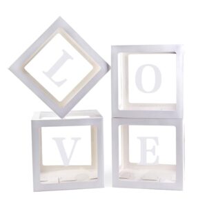 generic 4 pieces love transparent balloons boxes with letters, valentine’s day balloon box, party decorations balloons boxes for anniversary wedding engagement wedding, bridal shower, birthday party