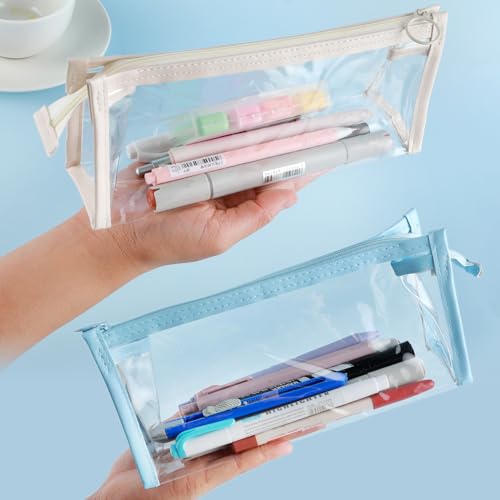 Qianyu 4 Pcs Clear Pencil Cases Transparent Marker Pen Pouch with Zipper Exam Pencil Storage Bag Travel Cosmetic Small Makeup Bags Stationery Toiletries Organizer for Office Adults