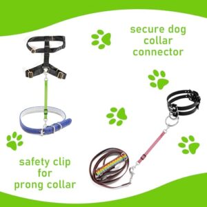 Amabro 2PCS Reflective Dog Safety Collar Clips, Adjustable Nylon Pet Collar Double Ended 360 Degree Rotatable Backup Clasp Clips Dog Collar Harness Connector (Green, Pink)