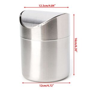 Yjcnelcr Stainless Steel Desk Trash Bin Countertop Waste Can with Swing Lid 1.5 L Waste Bin with Lid 80