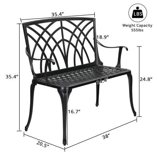 GODECOR 38" Outdoor Garden Bench, Patio Furniture Outdoor Chair with Aluminum Frame, Weather Proof Patio Park Bench with Orchid Backrest for Park, Porch, Pool, Backyard