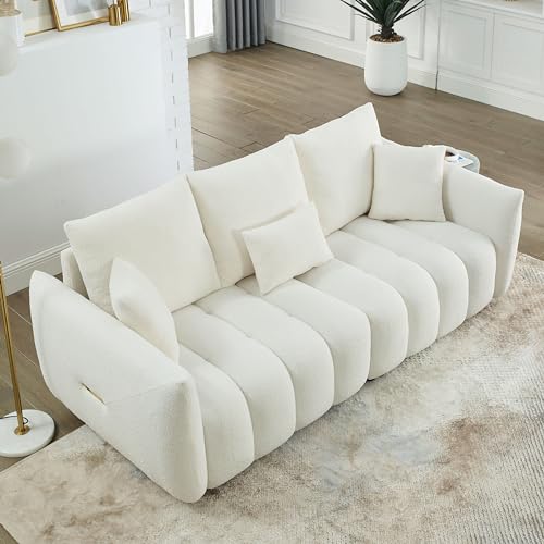 Deep Seat Teddy Fleece Loveseat Sofa with Wood Frame, 3 Seater Oversized Cloud Couch,Minimalist Style Boucle Upholstered Modular Sectional Sofa&Couches for Living Room Office