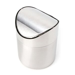 Yjcnelcr Stainless Steel Desk Trash Bin Countertop Waste Can with Swing Lid 1.5 L Waste Bin with Lid 80