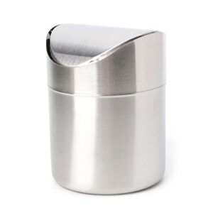 yjcnelcr stainless steel desk trash bin countertop waste can with swing lid 1.5 l waste bin with lid 80