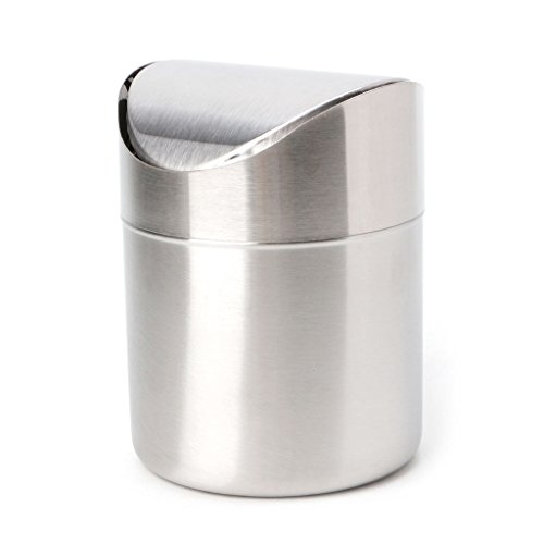 Yjcnelcr Stainless Steel Desk Trash Bin Countertop Waste Can with Swing Lid 1.5 L Waste Bin with Lid 80