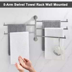 Swing Out 5-Arms Towel Holder Thicken Towel Racks for Bathroom Kitchen Bath Towel Bar Swivel Hanger Wall Mounted Drying Rack Rustproof Solid Aluminium Towel Hanger Space Saving Storage Organizer (Col