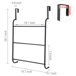 MyGift 3 Tier Modern Matte Black Metal Over The Door Bath Towel Hanger Holder, Bathroom Laundry Room Hanging Triple Bar Drying Rack for Clothing and Towels