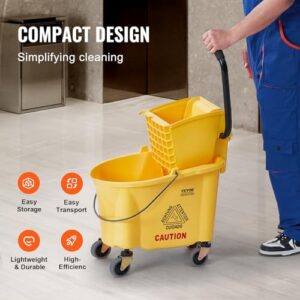 VEVOR Mop Bucket with Wringer, 26 Qt. Commercial Mop Bucket with Side Press Wringer, Side-Press Mop Bucket and Wringer Combo on Wheels, for Professional/Industrial/Business Floor Cleaning, Yellow