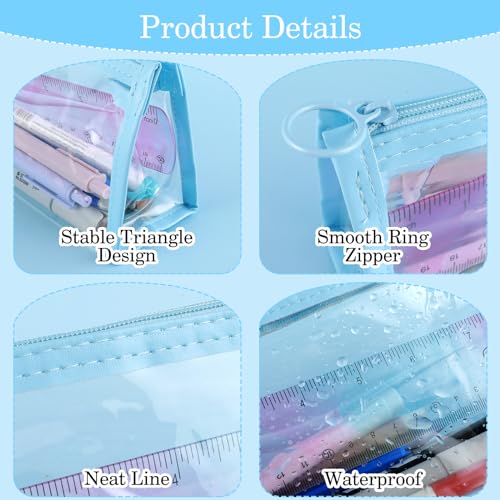 Qianyu 4 Pcs Clear Pencil Cases Transparent Marker Pen Pouch with Zipper Exam Pencil Storage Bag Travel Cosmetic Small Makeup Bags Stationery Toiletries Organizer for Office Adults